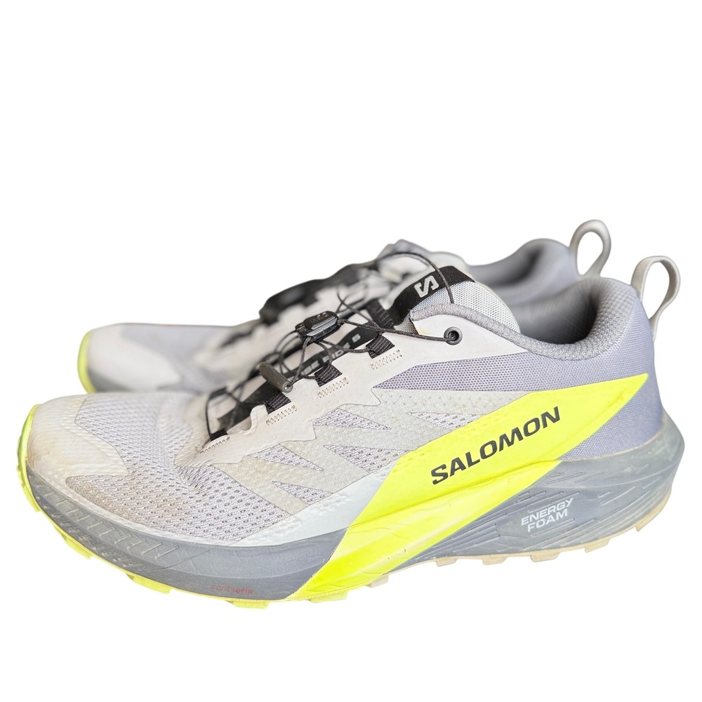 Salomon Sense Ride 5 Trail Running Shoes Mens 13 Gray Yellow Low Top 471442